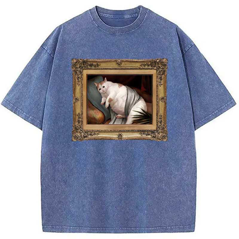 Modecanvas Fat Cat Crying In The Mansion DTG Printing Washed T-Shirt