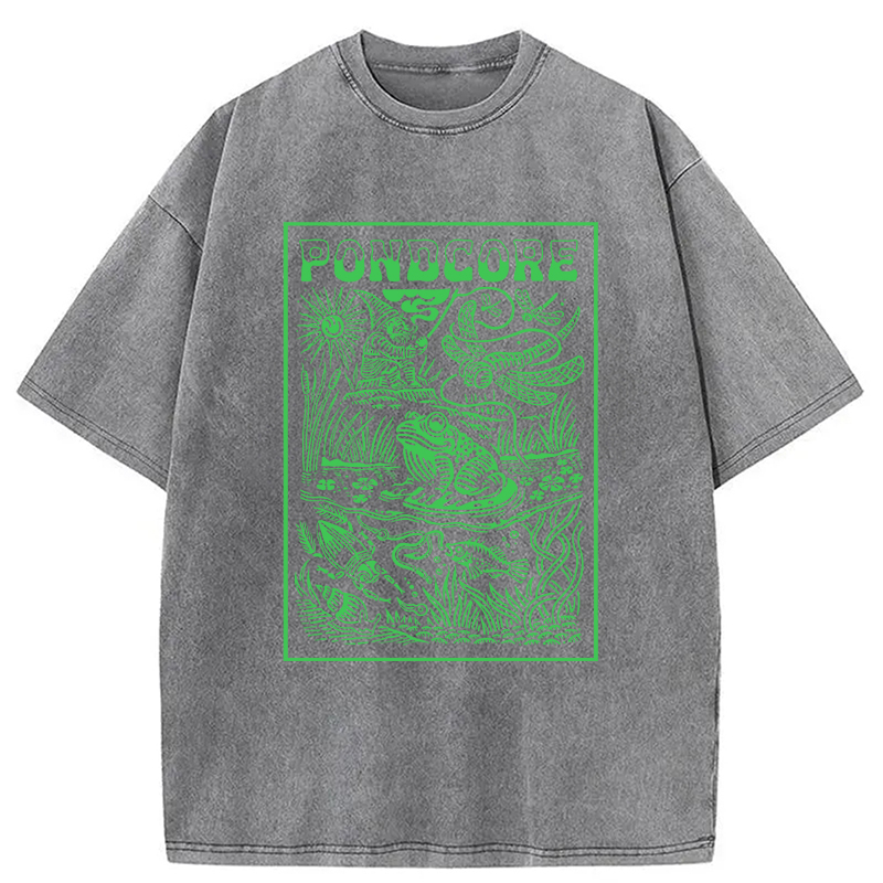 Modecanvas Pondcore Frog DTG Printing Washed T-Shirt