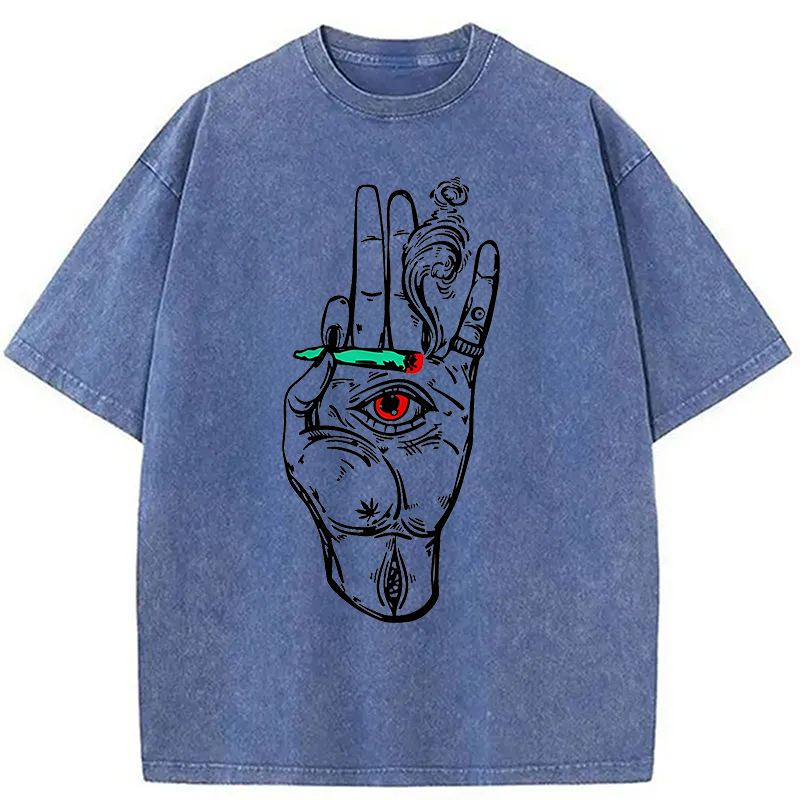 Modecanvas All Eyes On Me Cigarette DTG Printing Washed T-Shirt