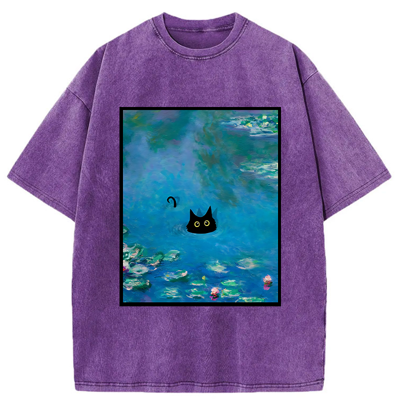 Modecanvas Monet Water Lily Cat Washed T-Shirt