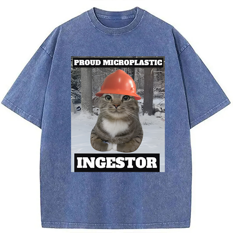 Modecanvas Proud Microplastic Ingestor Cat Meme DTG Printing Washed T-Shirt