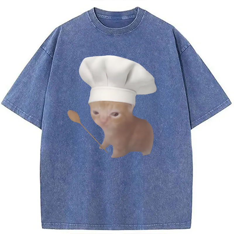 Modecanvas Funny Culinary Kitty Meme DTG Printing Washed T-Shirt