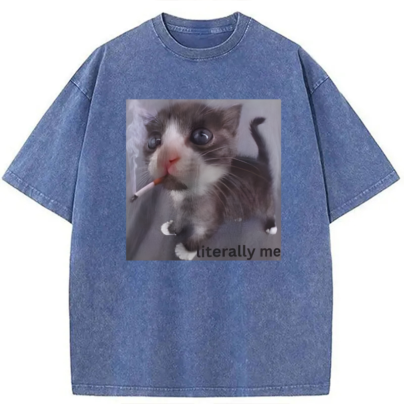 Modecanvas Literally Me Smoking Cat DTG Printing Washed T-Shirt