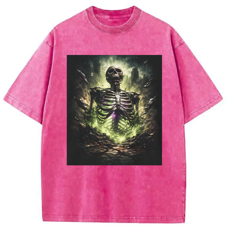 Modecanvas Radioactive Inspired Skeleton DTG Printing Washed T-Shirt