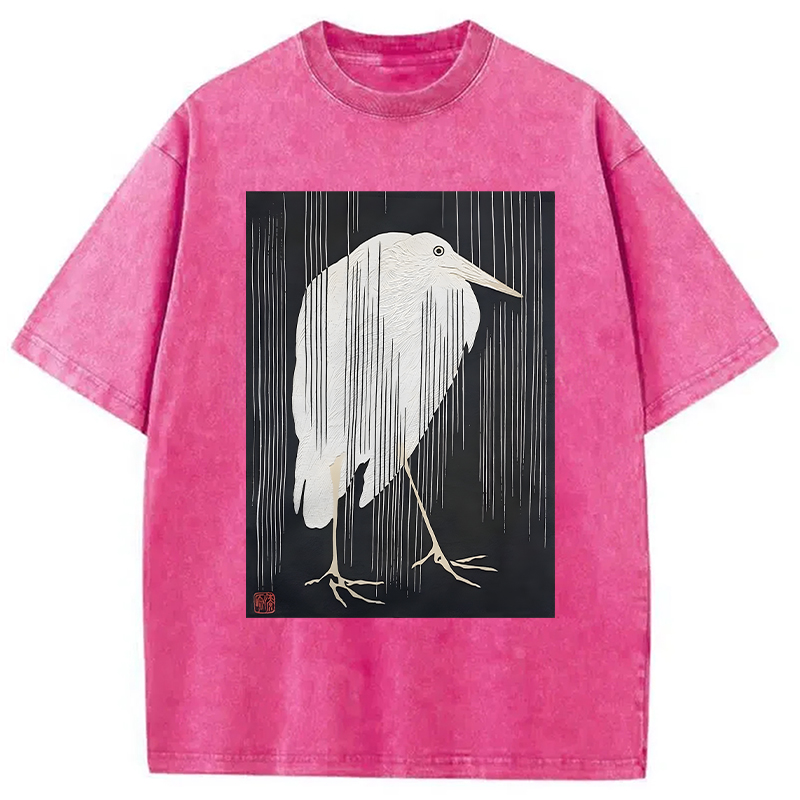 Modecanvas Heron In The Rain DTG Printing Washed T-Shirt