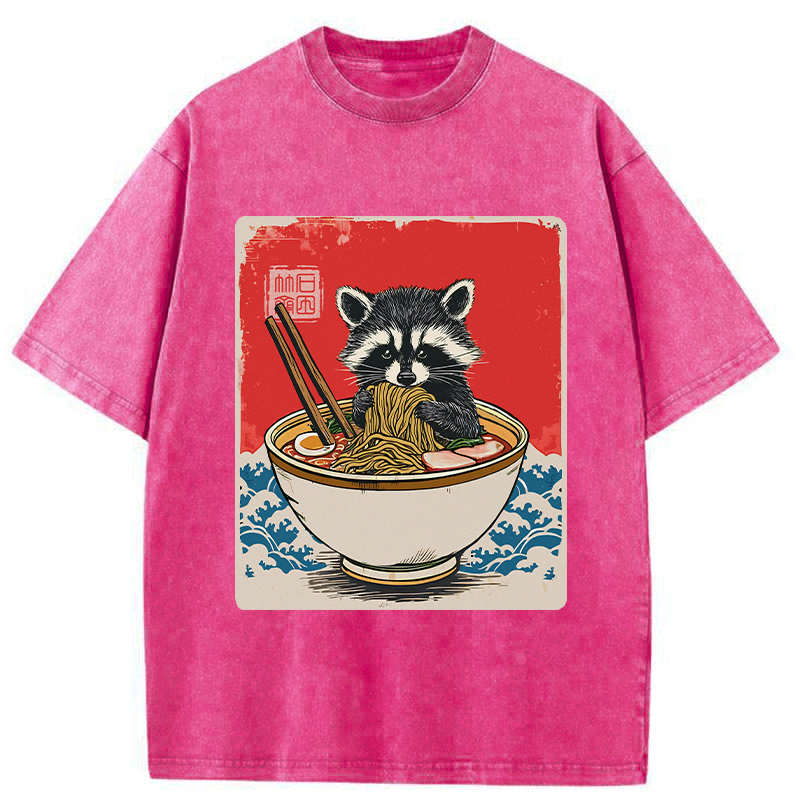 Modecanvas Ramen Lover Raccoon Washed T-Shirt-modecanvas