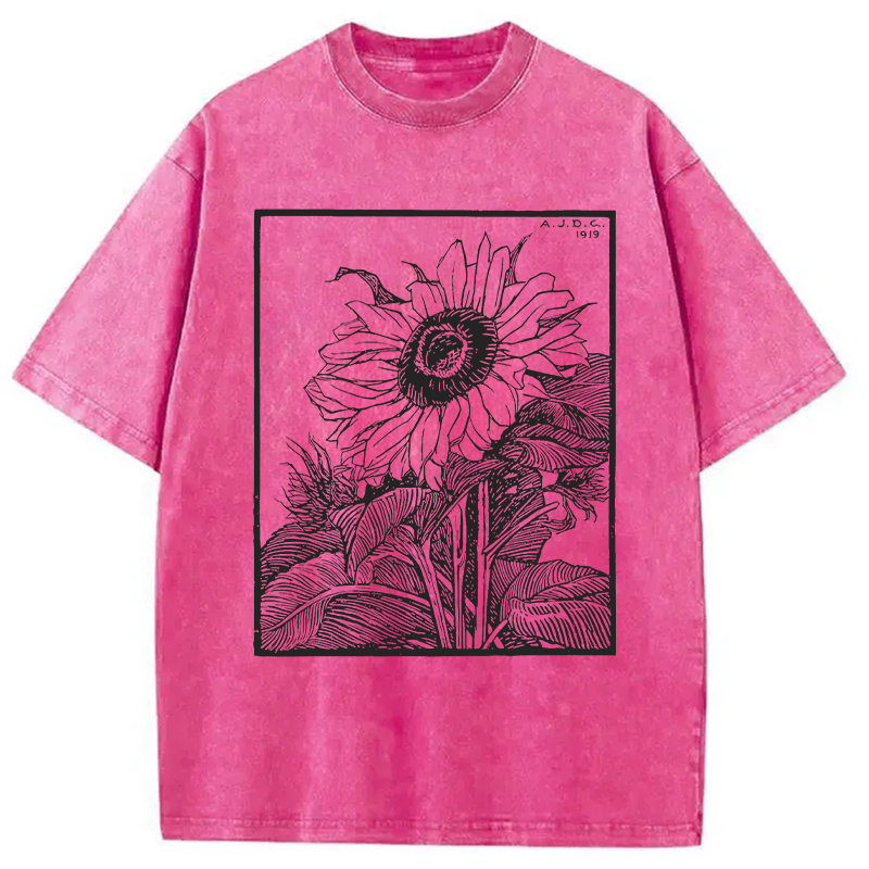 Modecanvas Sunflower Vintage DTG Printing Washed T-Shirt