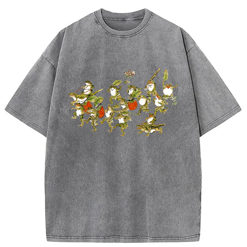 Modecanvas Frogs Riding Lizards DTG Printing Washed T-Shirt