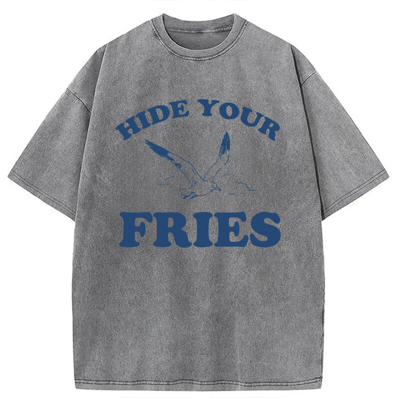 Modecanvas Hide Your Fries Funny DTG Printing Washed T-Shirt