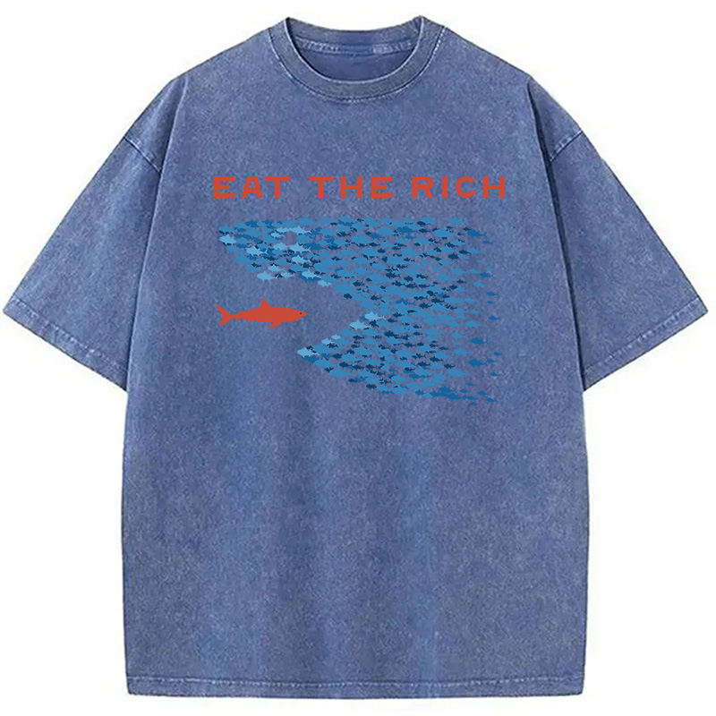 Modecanvas Eat The Rich Fish DTG Printing Washed T-Shirt