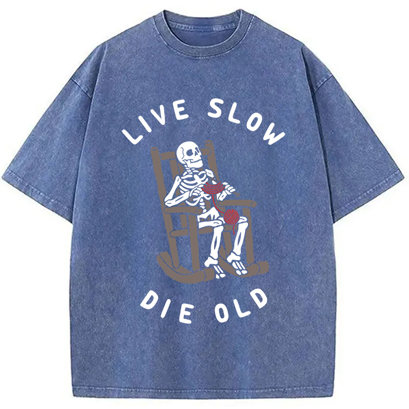 Modecanvas Live Slow Die Old DTG Printing Washed T-Shirt-modecanvas