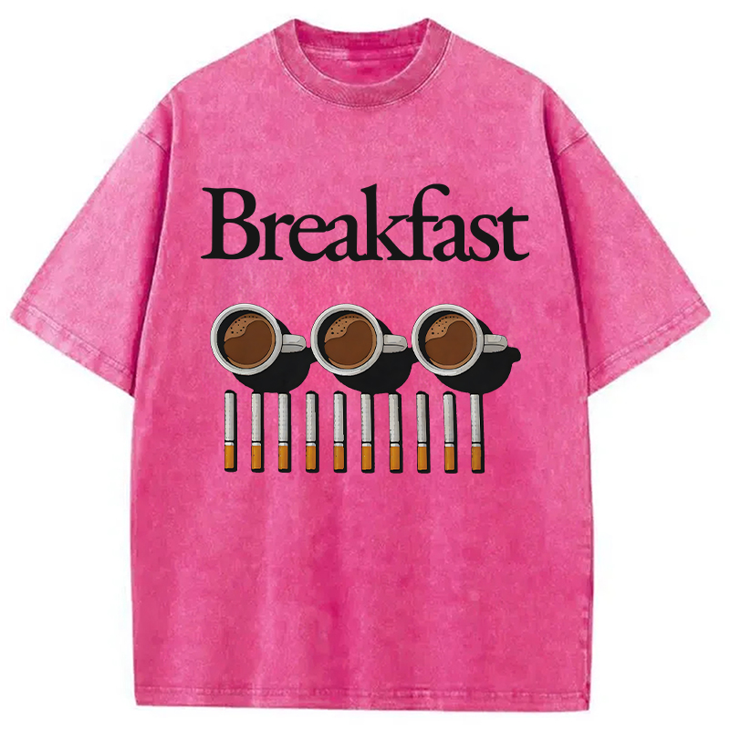 Modecanvas Breakfast Coffee And Cigarettes DTG Printing Washed T-Shirt