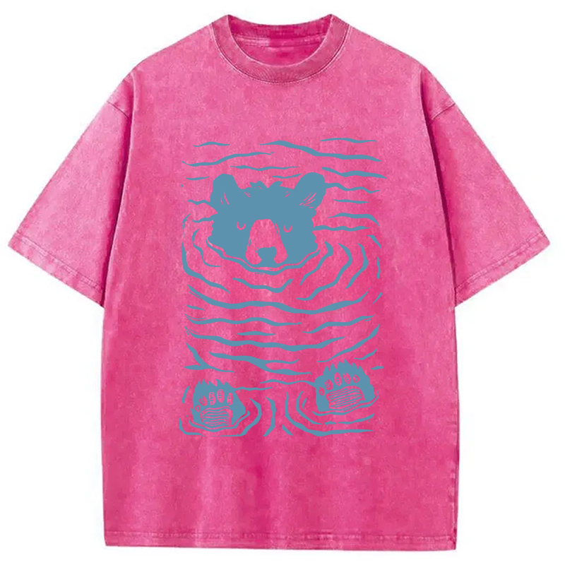 Modecanvas Minimalist Linocut Bear DTG Printing Washed T-Shirt