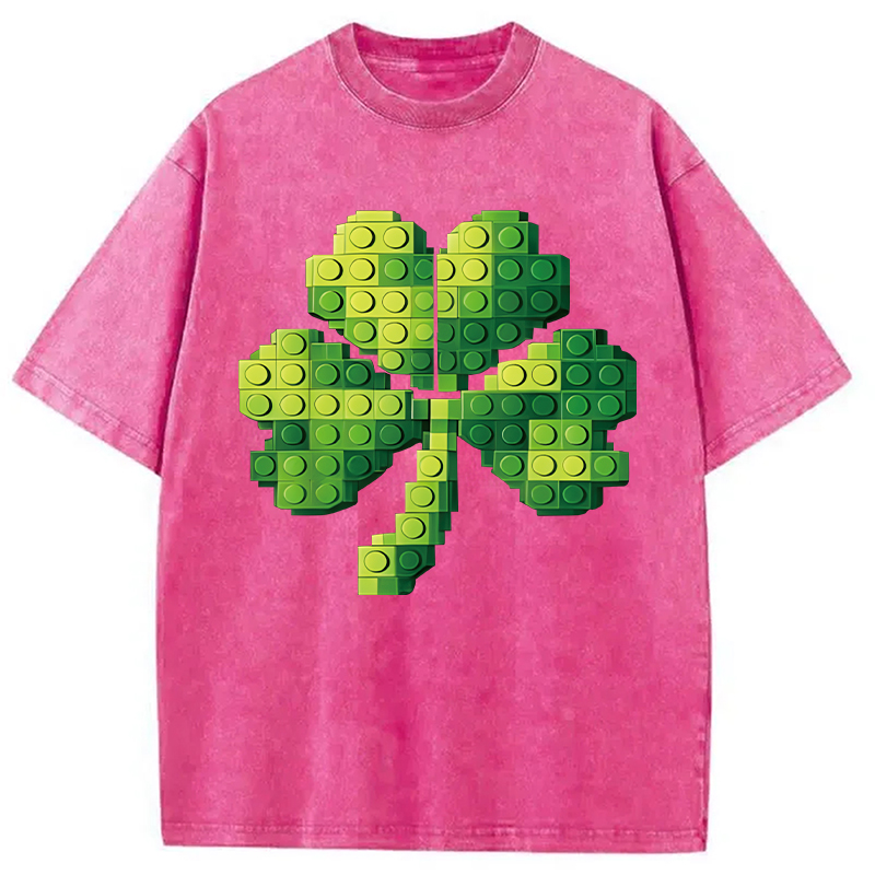 Modecanvas Funny Building Shamrock Blocks St Patricks Day DTG Printing Washed T-Shirt