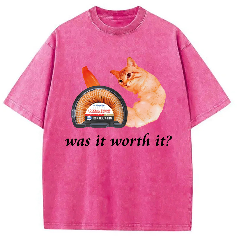 Modecanvas Was It Worth It Shrimp Cat DTG Printing Washed T-Shirt
