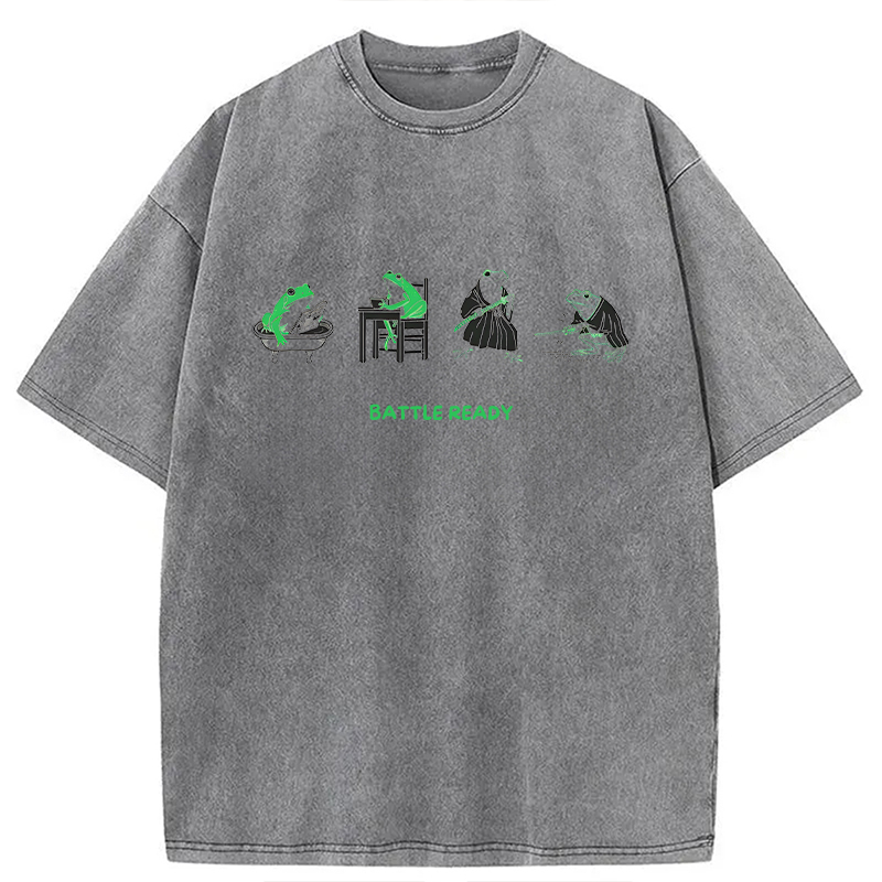 Modecanvas Funny Morning Routine Frog DTG Printing Washed T-Shirt