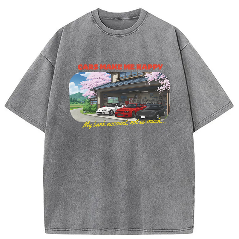 Modecanvas Cars Make Me Happy DTG Printing Washed T-Shirt