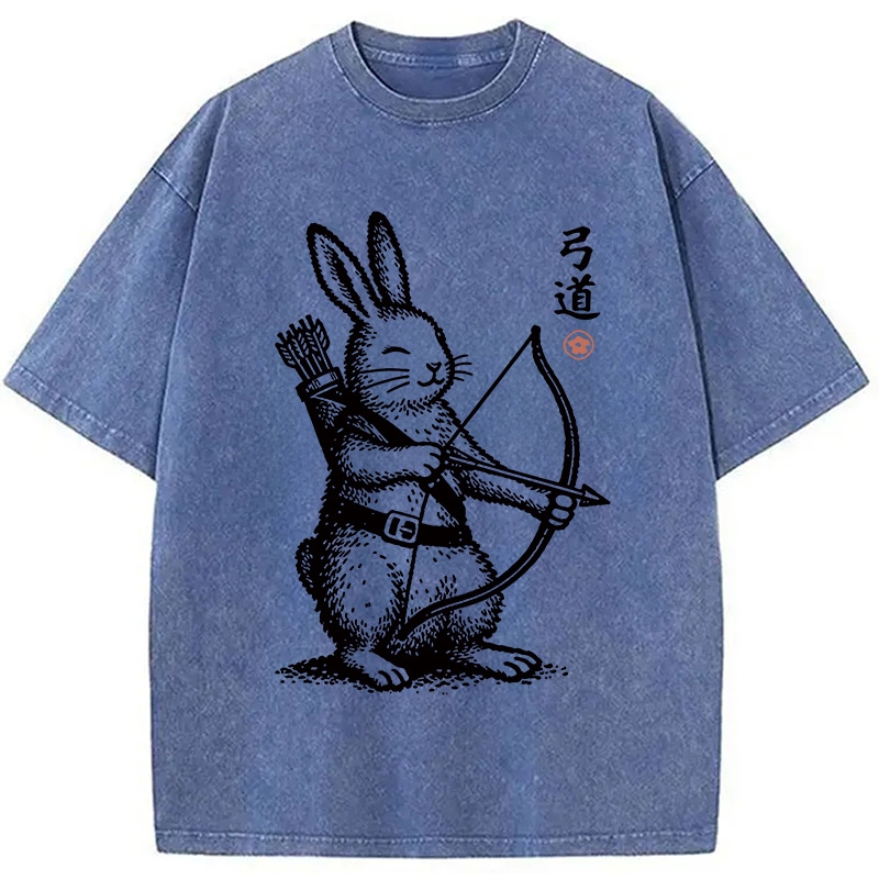 Modecanvas Rabbit Shooting Arrows DTG Printing Washed T-Shirt