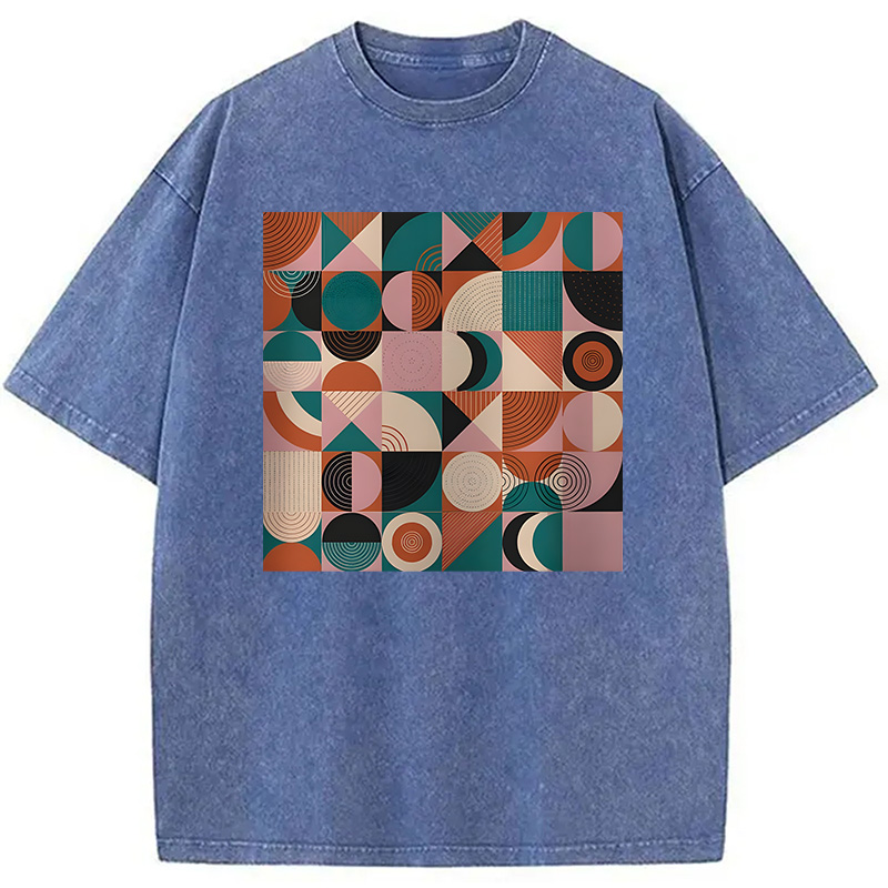 Modecanvas Abstract Geometric Art DTG Printing Washed T-Shirt