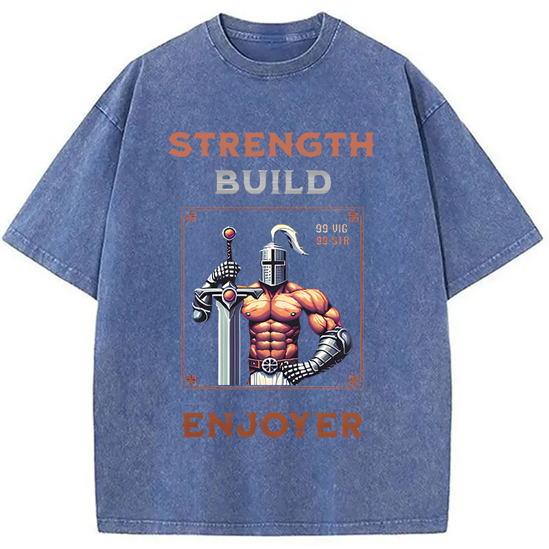 Modecanvas Strength Build Enjoyer Dank Souls Meme DTG Printing Washed T-Shirt