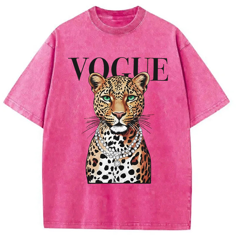 Modecanvas Glam Leopard DTG Printing Washed T-Shirt