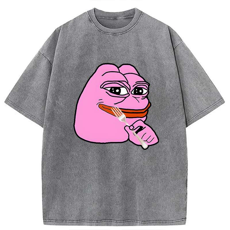Modecanvas Pink Pepe Frog Meme DTG Printing Washed T-Shirt