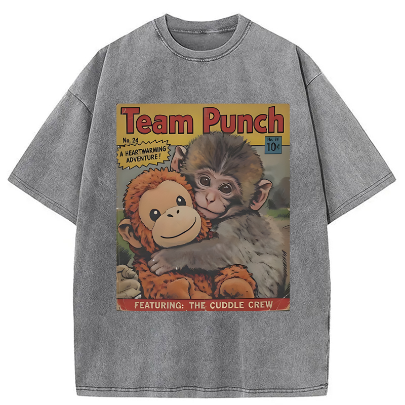 Modecanvas Punch Monkey Holding Stuffed Monkey DTG Printing Washed T-Shirt