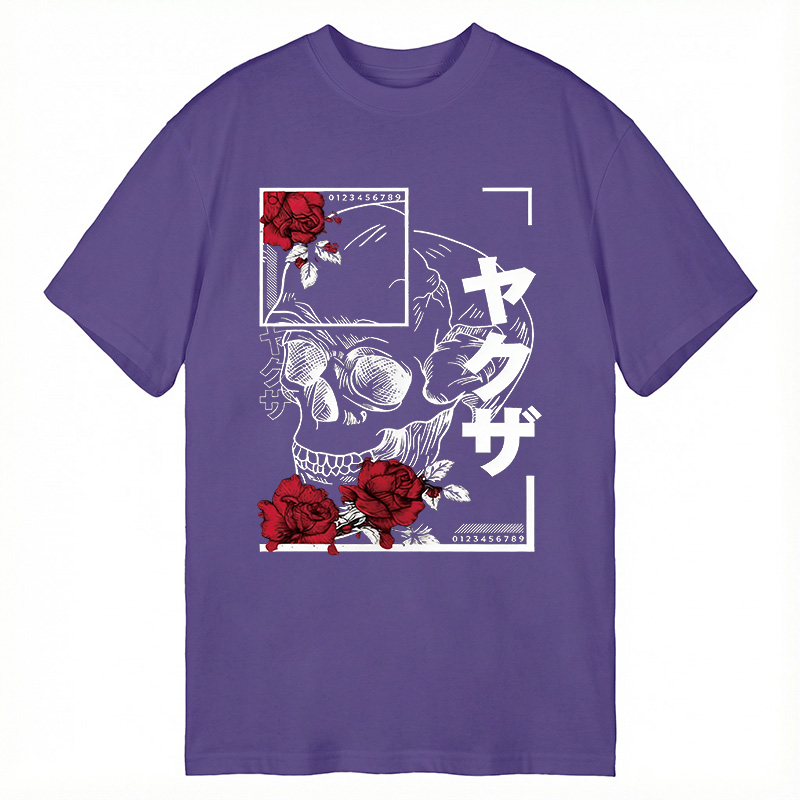 Modecanvas Skull Red Roses DTG Printing Classic T-Shirt-modecanvas