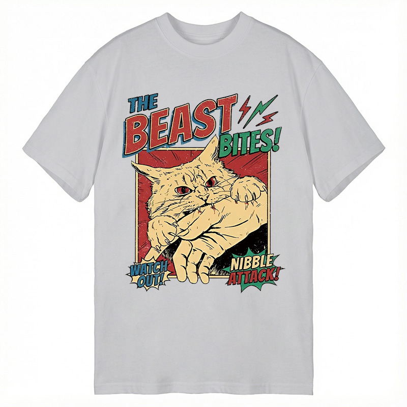 Modecanvas Vintage Horror Cat Bite DTG Printing Classic T-Shirt-modecanvas