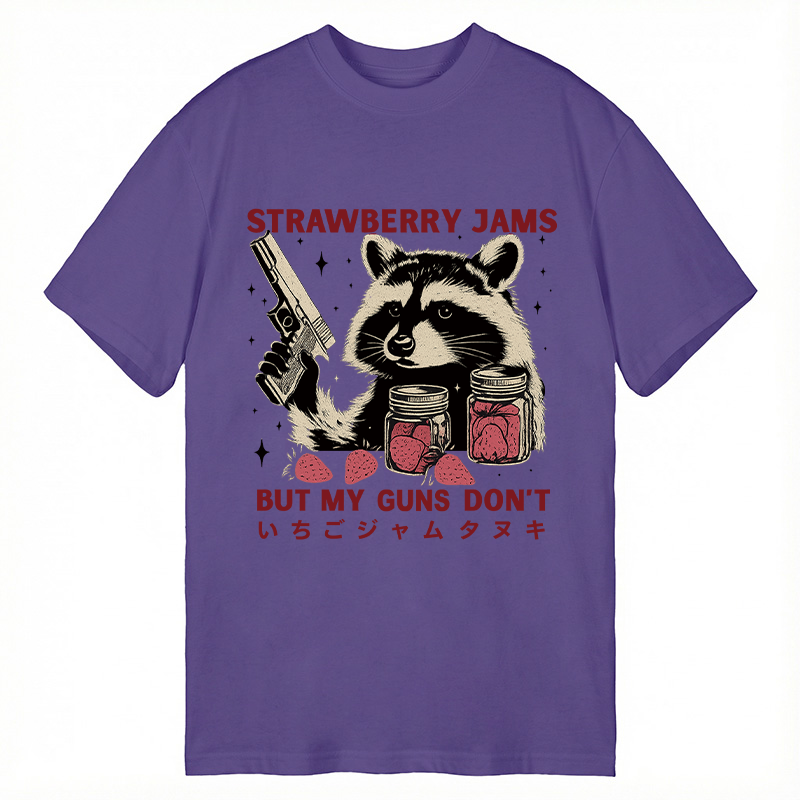 Modecanvas Strawberry Jams Funny Raccoon DTG Printing Classic T-Shirt-modecanvas