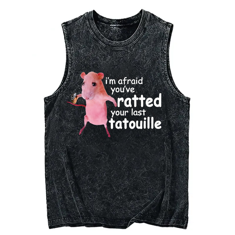 Modecanvas Funny Pink Rat Meme DTG Printing Washed Tank-modecanvas