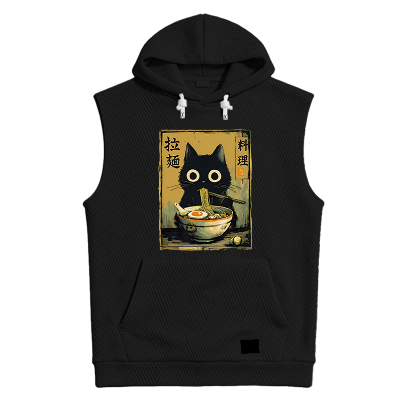 Modecanvas Cute Black Cat Eating Ramen Hooded Tank