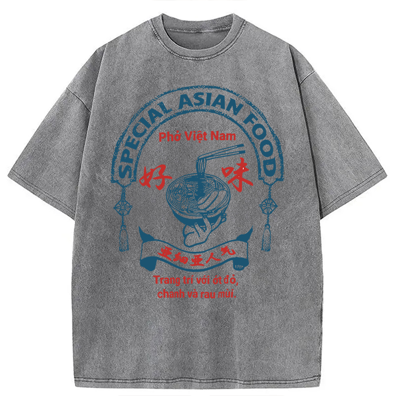 Modecanvas Special Asian Food DTG Printing Washed T-Shirt