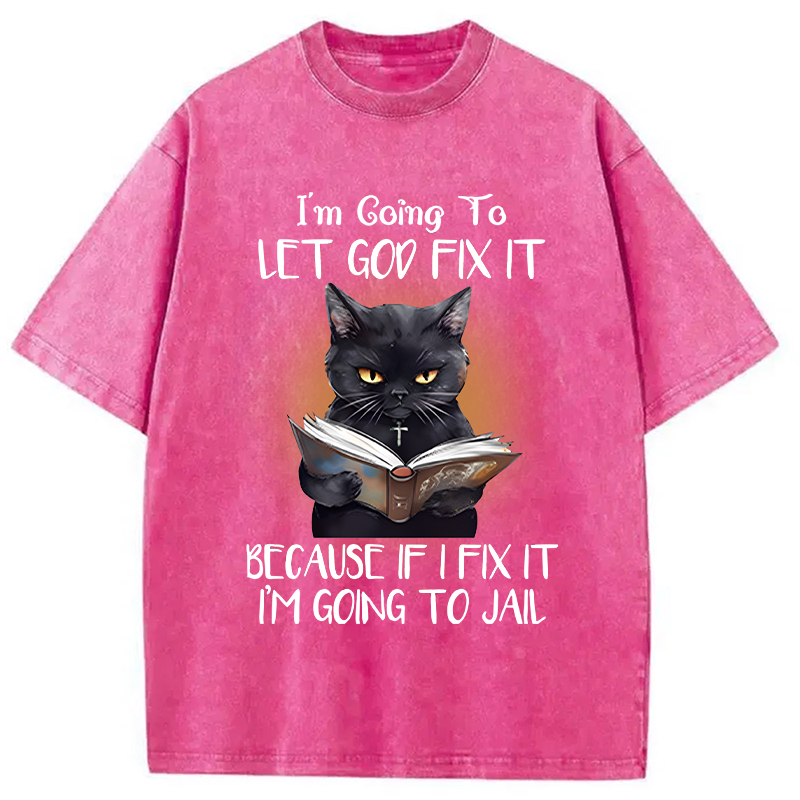 Modecanvas Funny Sarcastic Black Cat DTG Printing Washed T-Shirt