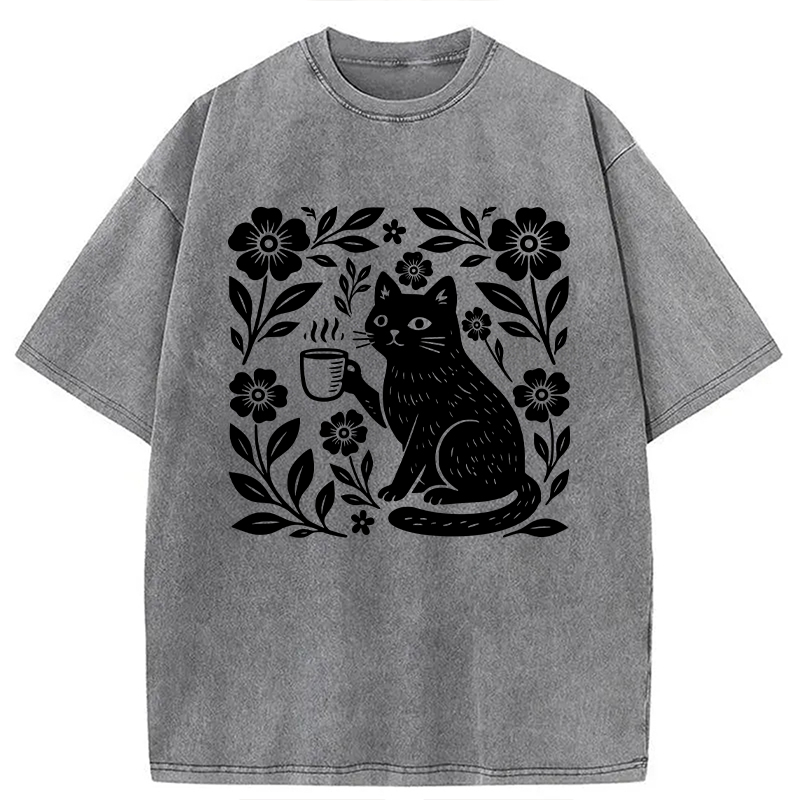 Modecanvas Boho Cat DTG Printing Washed T-Shirt