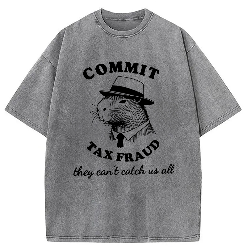 Modecanvas Funny Capybara Tax Fraud DTG Printing Washed T-Shirt
