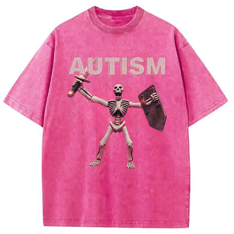 Modecanvas Funny Autism Skeleton Offensive Meme DTG Printing Washed T-Shirt