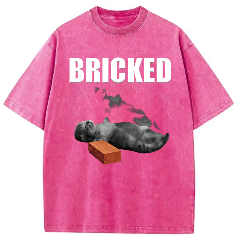 Modecanvas Bricked Funny Cat Knocked Out DTG Printing Washed T-Shirt