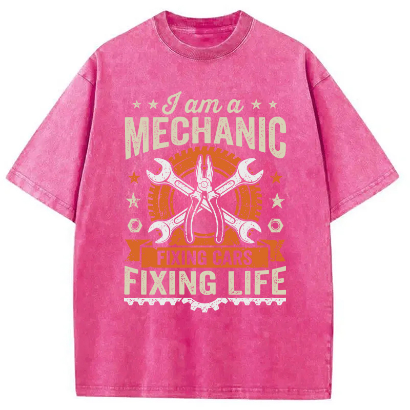Modecanvas Funny Mechanic Fixing Cars Humor DTG Printing Washed T-Shirt
