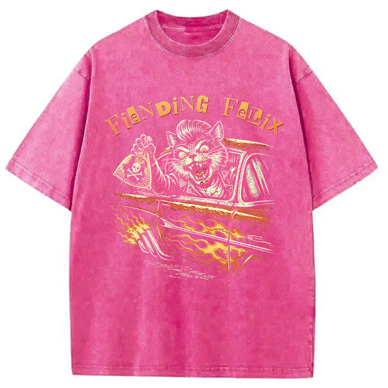 Modecanvas Fiending Felix Degenerate Cat DTG Printing Washed T-Shirt
