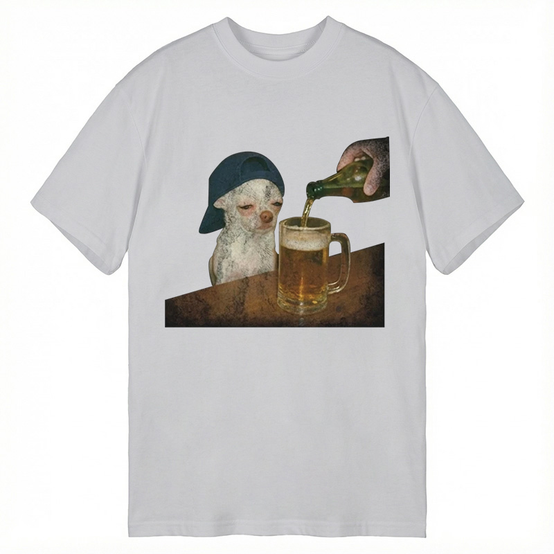 Modecanvas Funny Dog Drinking Beer DTG Printing Classic T-Shirt-modecanvas