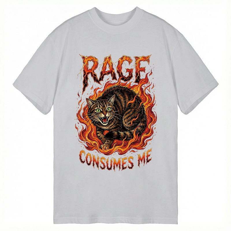 Modecanvas Rage Consumes Me Angry Cat Meme DTG Printing Classic T-Shirt-modecanvas