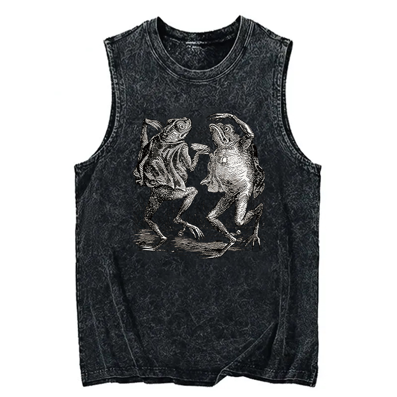Modecanvas Dancing Frog Japanese DTG Printing Washed Tank-modecanvas