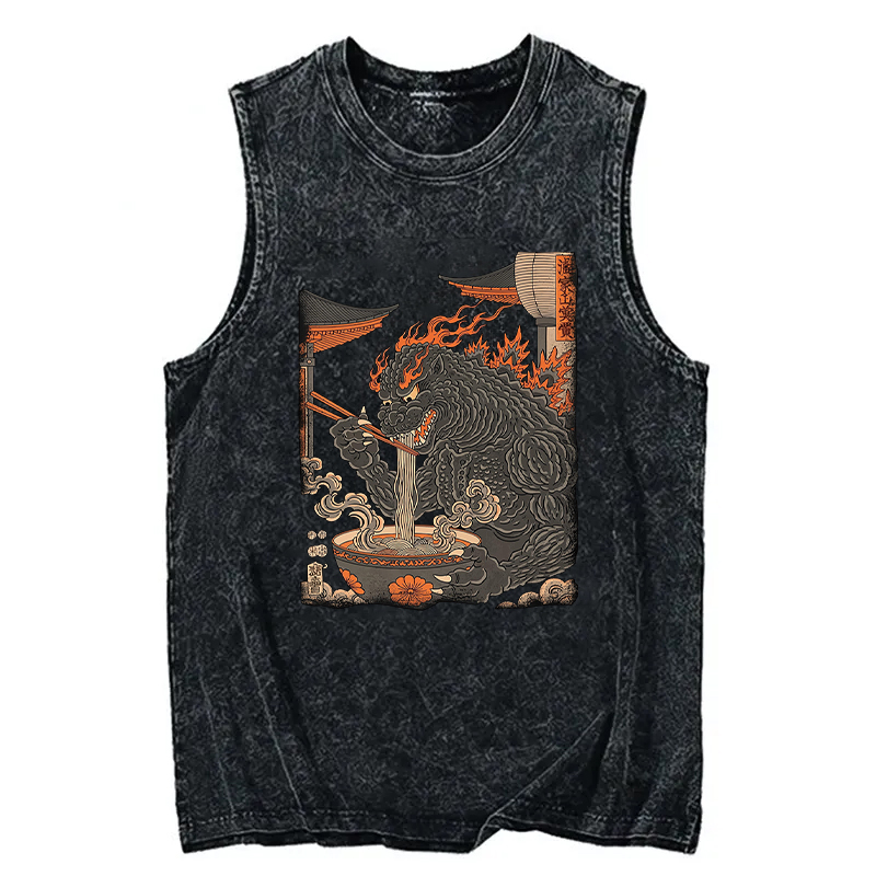 Modecanvas Vintage Monster Ramen DTG Printing Washed Tank-modecanvas