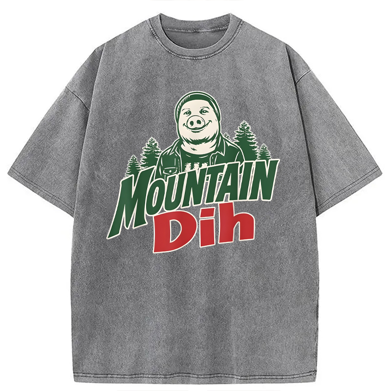 Modecanvas Mountain Dih John Pork Brainrot Meme DTG Printing Washed T-Shirt