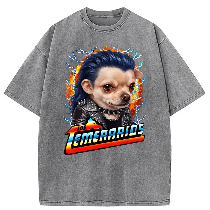 Modecanvas Los Temerarios Funny Dog Meme DTG Printing Washed T-Shirt