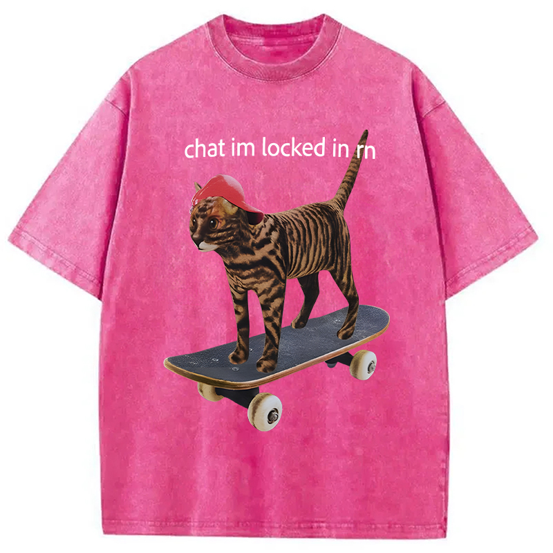 Modecanvas Locked In Skateboard Cat DTG Printing Washed T-Shirt