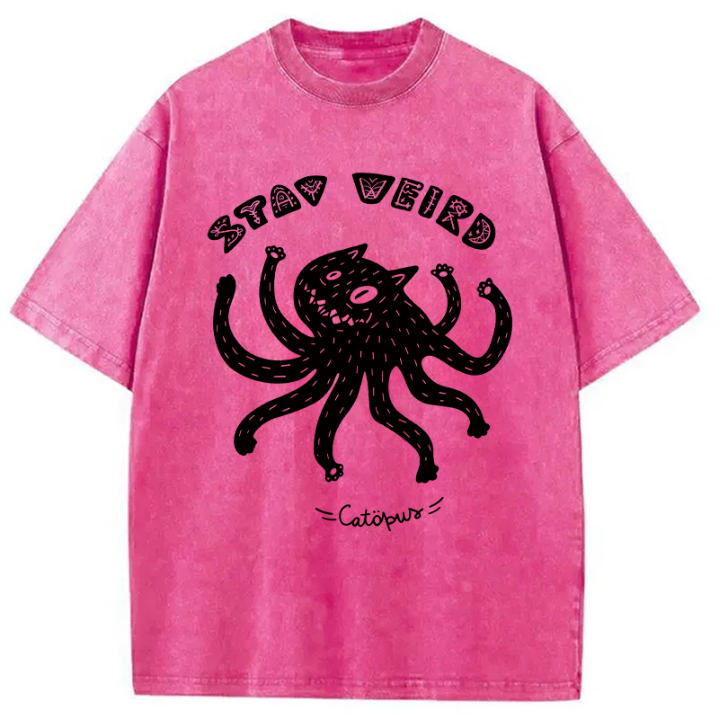 Modecanvas STAY WEIRD Catopus DTG Printing Washed T-Shirt