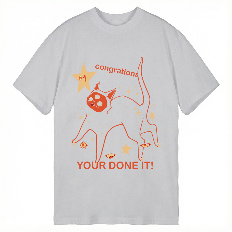 Modecanvas Surreal Congrats Funny Meme Cat DTG Printing Classic T-Shirt-modecanvas