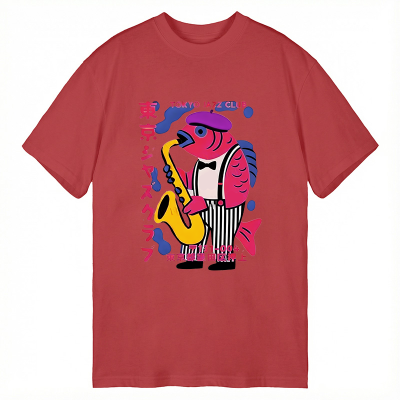Modecanvas Fish in Band Playing Saxophone DTG Printing Classic T-Shirt-modecanvas